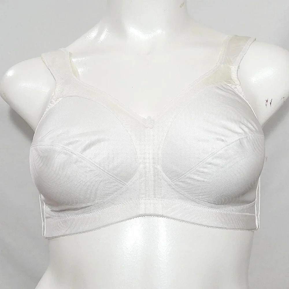36C Exquisite Form 2558 Jacquard Satin Divided Cup Wire Free Bra White NWOT